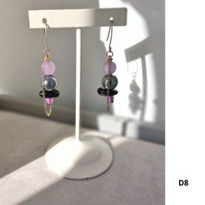 Shell pearl and coral with purple agate sterling silver hanging earring